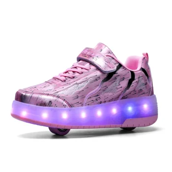 LED Lights Kids Roller Skate Shoes Rechargeable Deformation Skating Shoes 2 Wheels Boys Girls Casual Outdoor Parkour Sneakers