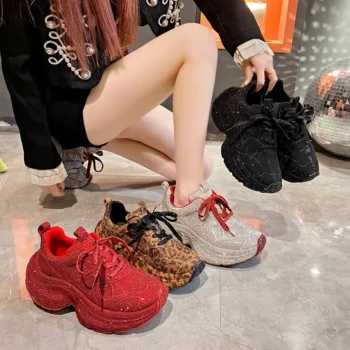 2025 New Women's Fashion Diamond Running Shoes Designer Shining Casual Sneakers Luxury Thick soled Casual Shoes zapatos de mujer