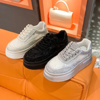 Spring Autumn Mesh Luxury Glitter Thick soled Shoes Womens Vulcanized Sports Shoes Luxury Designer Casual Shoes Zapatillas Mujer
