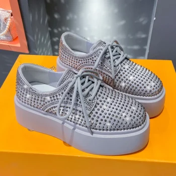 High end Full Diamond Round Head Luxury Women's Shoes Fashion Platform Shoes Anti slip Designer Women's Casual Shoes zapatillas