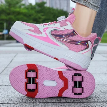 Kids Roller Skate Shoes Running Children 4 Wheels Detachable Parkour Casual Boys Girls Fashion Deformation Outdoor Skating Shoes