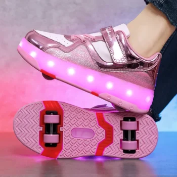LED Lights Kids Roller Skate Shoes Detachable Adults With 4 Wheels Boys Girls Running Parkour Deformation Casual Skating Shoes