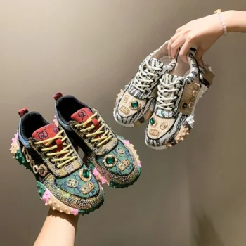 Women's Luxury Casual Sports Shoes Designer Water Diamond Thick soled Shoes Anti slip Tennis Running Shoes zapatillas mujer