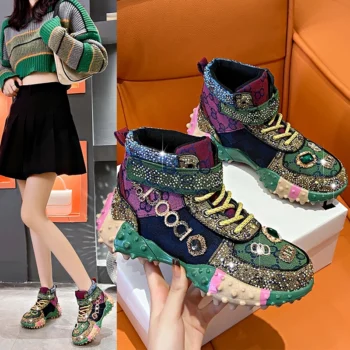 2024 Winter New Women's Fashion Shoes Rhinestones Diamonds Embellished Thick Bottom Luxury designer Shoes Winter Warm Boots