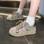 2024 Mesh Breathable Thick soled Height Increasing Sports and Leisure Shoes Luxury rhinestone Fashion Women's Sports Shoes