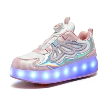 LED Lights Kids Roller Skate Shoes Sport Detachable With 4 Wheels Boys Girls Running Casual Parkour Deformation Skating Shoes