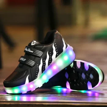 LED Light Children Walk Roller Skate Shoes Girls Boys Pink Deformation Sneakers With 2 Wheels Outdoor Sports Skating Shoes Gift
