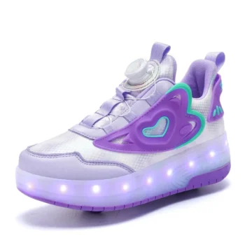 LED Lights Kids Roller Skate Shoes Detachable Casual Boys Girls With 2 Wheels Parkour Sport Deformation Running Skating Shoes