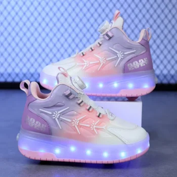 LED Light Kids Roller Skate Shoes Girls Boys 2 Wheels Parkour Children Detachable Outdoor Running Deformation Skating Shoes Gift