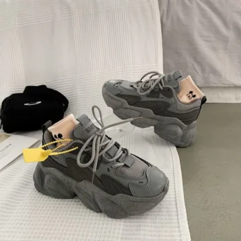 Ladies hiking running 2024 Autumn New Thick Sole Single Shoes Elevated Shoes Versatile Breathable Casual Sports Shoes Women's