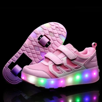LED Lights Kids Roller Skate Shoes Casual Adults Running With 2 Wheels Detachable Parkour Boys Girls Deformation Skating Shoes