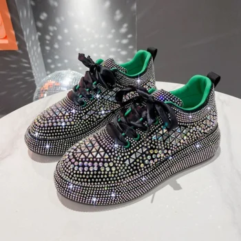 2025 Shining Diamond Luxury Sports Shoes Thick soled Designer Casual Shoes Fashion Casual Vulcanized Flat Shoes Zapatos Mujer