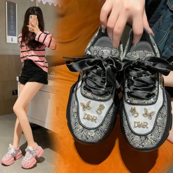 Women Shoes New Rhinestone Women Sneakser Diamond Breathable Luxury Designers Casual Thick Bottoms Shoes Zapatos Mujer Sneakers