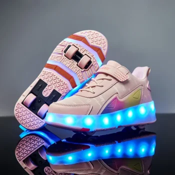 New LED Lights Kids Roller Skate Shoes Parkour Running With 4 Wheels Detachable Boys Girls Casual Deformation Skating Shoes Gift