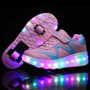 LED Lights Kids Roller Skate Shoes Adults Casual Running With 2 Wheels Detachable Boys Girls Parkour Deformation Skating Shoes