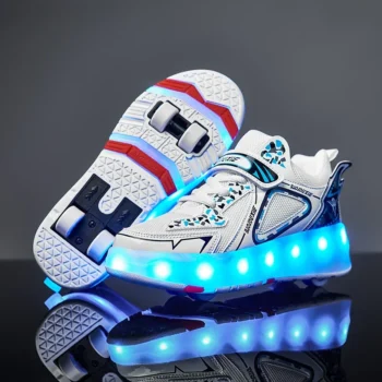 New LED Lights Kids Roller Skate Shoes Casual Running With 4 Wheels Detachable Boys Girls Deformation Parkour Skating Shoes Gift