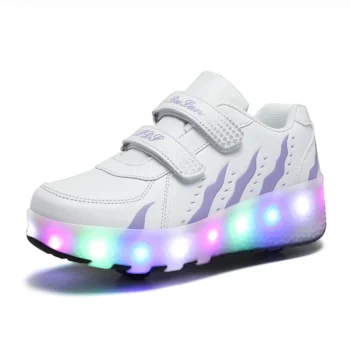 Children Walk Roller Skate Shoes LED Lights Deformation Boys Girls Skating Shoes Casual Parkour Kids Detachable 2 Wheels Sneaker