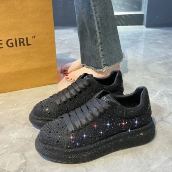 2024 New Lace Rhinestone Women's Casual Shoes Fashion Sports Shoes Women's Designer Shining Women's Shoes Zapatos Mujer