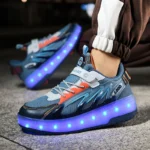LED Lights Kids Roller Skate Shoes Parkour Running With 4 Wheels Boys Girls Detachable Adults Casual Deformation Skating Shoes