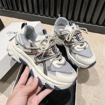 2024 New Summer Casual Shoes Leather Mesh Women's Shoes Thick Bottom Non slip Lightweight Sports Shoes zapatillas de deporte