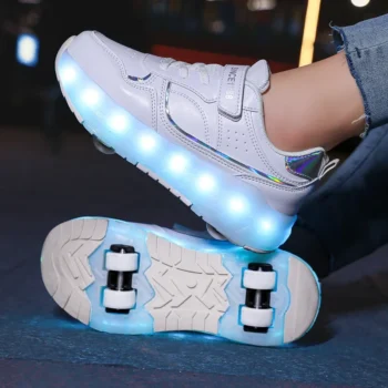 LED Lights Kids Roller Skate Shoes Boys Girls Parkour With 4 Wheels Detachable Adults Casual Deformation Running Skating Shoes