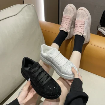 Fashion Women's Casual Shoes Water Diamond Thick Bottom Women's Sparkling Crystal Luxury Sports Shoes Designer Vulcanized Shoes
