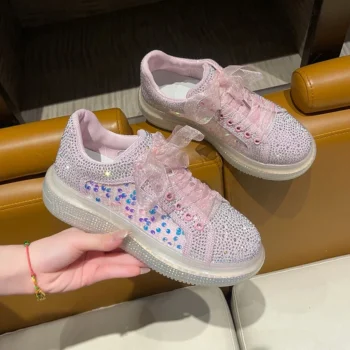 Women Luxury Shoes Sneakers Bling Rhineston Wedges Thick Bottom Platform Lace Up Comfortable Casual Shoe zapatillas de mujer