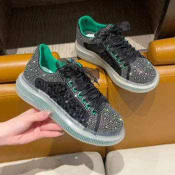 Women Luxury Vulcanized Shoes Shining Water Diamond Sports Shoes Rubber Transparent Thick soled Designer Casual Shoes zapatos