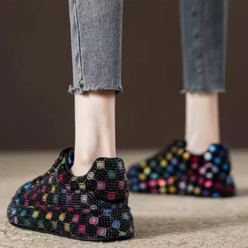 Autumn Women Platform Shoes Crystal Black / White Shoes for Women Shining Crystal Sneakers Trend Casual Luxury Rhinestone Shoes