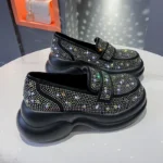 Luxury Full Diamond Women's Flat Shoes Thick Bottom Beige Black Shining Crystal Sneakers Trendy Casual Shoes zapatillas mujer