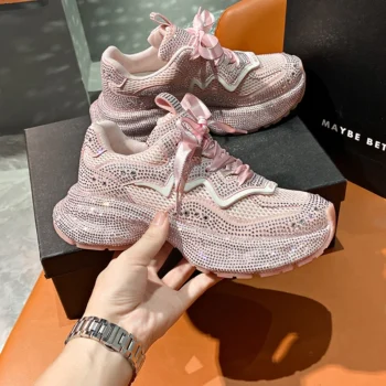 2025 Women's Luxury Thick soled Sneakers Breathable Shining Running Shoes Fashionable Designer High Quality Casual Tennis Shoes