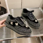 Women's Fashion Casual Sports Shoes Luxury Water Diamond Women's Vulcanized Shoes Designer Thick Bottom Suede Sports Shoes