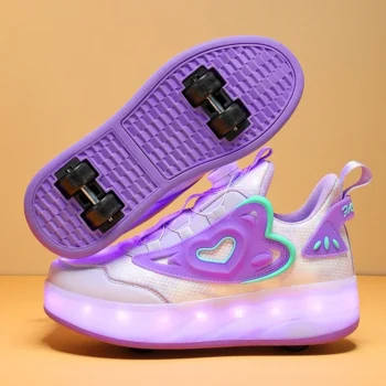New LED Lights Kids Roller Skate Shoes Running Boys Girls With 4 Wheel Sport Detachable Parkour Deformation Casual Skating Shoes