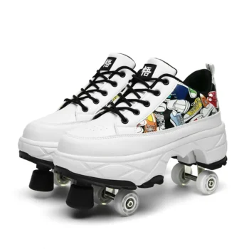 Kids Roller Skate Shoes Outdoor 4 Wheels Detachable Fashion Running Children Boys Girls Deformation Casual Parkour Skating Shoes