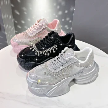 Fashion Women's Sneakers Luxury Shining Women's Casual Shoes Diamond Breathable Designer Casual Platform Shoes Zapatos Mujer