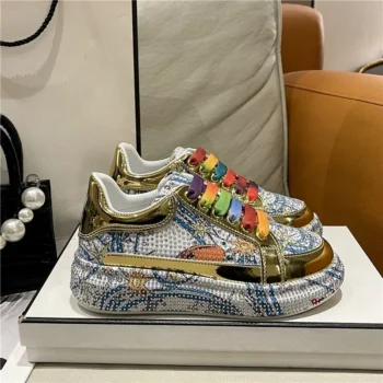 Rhinestone Grafiti Casual Shoes Women New Spring Fashion Thick Soled Anti Slip Versatile Sports Shoes Designer Flat Shoes