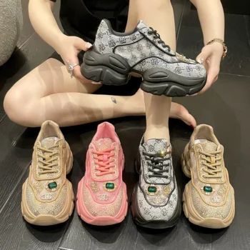 2024 New Luxury Water Diamond Vulcanized Shoes Shining Sports Shoes Designer Women's Shoes Thick soled Casual Women's Shoes