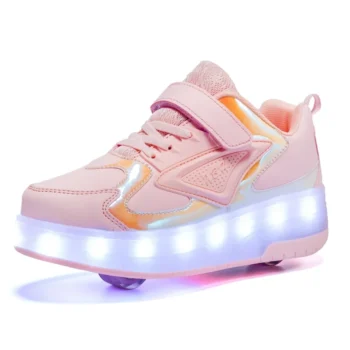 LED Lights Kids Roller Skate Shoes Parkour With 2 Wheels Detachable Boys Girls Casual Deformation Adults Running Skating Shoes