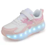 LED Lights Kids Roller Skate Shoes Parkour With 4 Wheels Detachable Adults Casual Boys Girls Deformation Running Skating Shoes