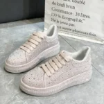 Fashion Women's Casual Sports Shoes with Water Diamond Thick Bottom White Pink Women's Shining Luxury Sports Shoes Trendy Shoes