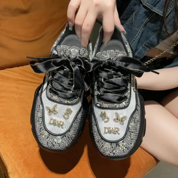 High Quality Women Shoes Rhinestone Women Sneakser Diamond Breathable Luxury Designers Casual Thick Bottoms Shoes Zapatos Mujer
