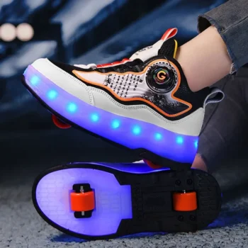 LED Lights Kids Roller Skate Shoes Running With 2 Wheels Boys Girls Detachable Adults Casual Parkour Deformation Skating Shoes