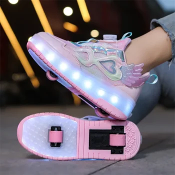 LED Light Kids Roller Skating Shoes Parkour Detachable Gift Boys Girls 2 Wheels Children Skate Shoes Outdoor Deformation Running