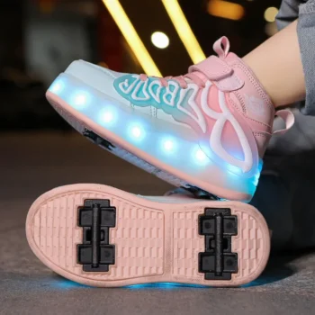 LED Lights Kids Roller Skate Shoes Casual Parkour Sport Boys Girls Deformation Sneakers With 4 Wheels Detachable Skating Shoes