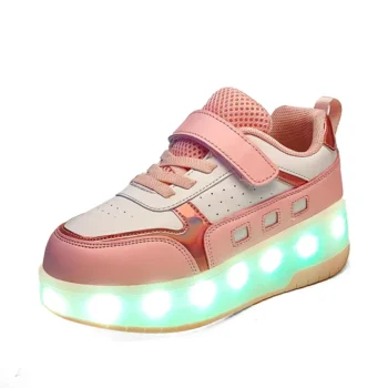 LED Light Kids Roller Skate Shoes Outdoor Deformation Fashion Children Sports Boys Girls Detachable 2 Wheels Skating Shoes Gift