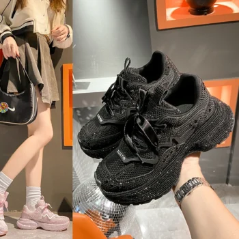 Chunky Sneakers Women Luxury Bling Running Shoes Fashion Casual Designer Breathable Height Increased Casual shoes zapatos mujer