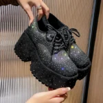2025 New Designer Fashion Show Luxury Women's Shoes Fashion 9.5CM Thick soled Shoes High cut rhinestone Thick soled Sports Shoes