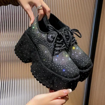 2025 New Designer Fashion Show Luxury Women's Shoes Fashion 9.5CM Thick soled Shoes High cut rhinestone Thick soled Sports Shoes