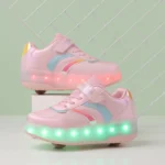 LED Lights Kids Roller Skate Shoes Adults With 2 Wheels Detachable Boys Girls Casual Deformation Running Parkour Skating Shoes
