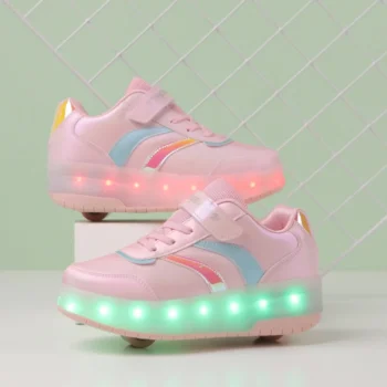 LED Lights Kids Roller Skate Shoes Adults With 2 Wheels Detachable Boys Girls Casual Deformation Running Parkour Skating Shoes